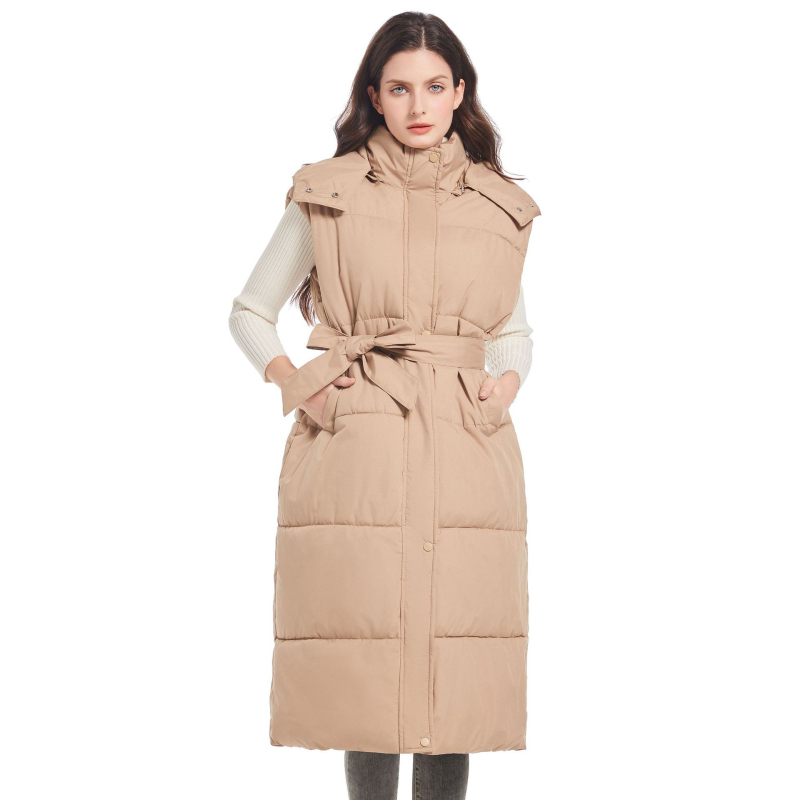 Ženski kapucjà prsluk srednje duljine, zatvarač, poliesterski punilo, poliesterska tkanina