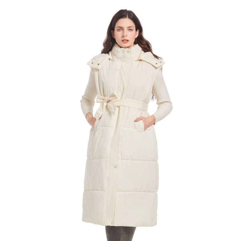 Ženski kapucjà prsluk srednje duljine, zatvarač, poliesterski punilo, poliesterska tkanina