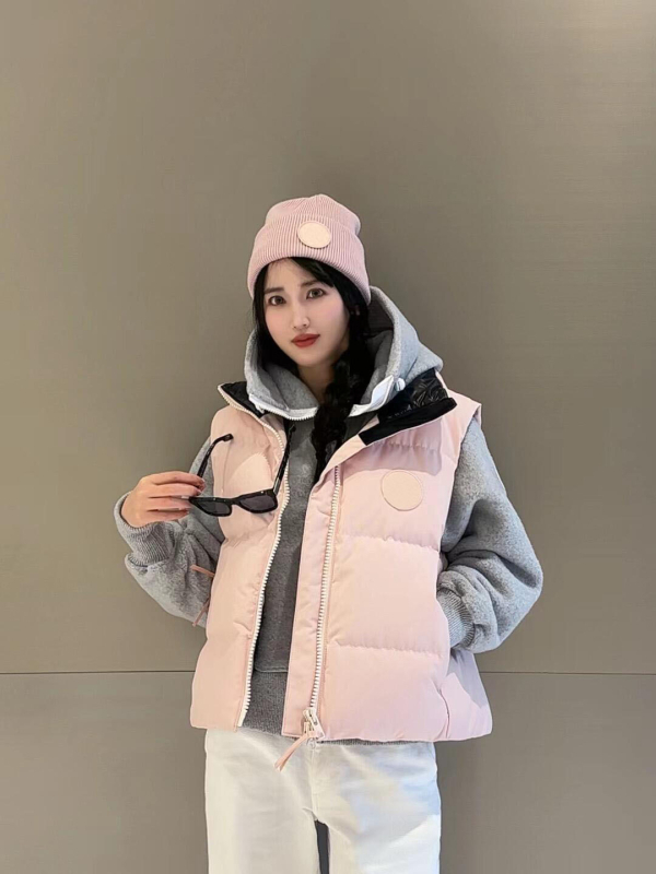 Ženska vesta s perjem, stojeći ovratnik i zatvarač, debela najlonska vanjska tkanina, punilo bijelo patka perje 201-300 g, casual stil