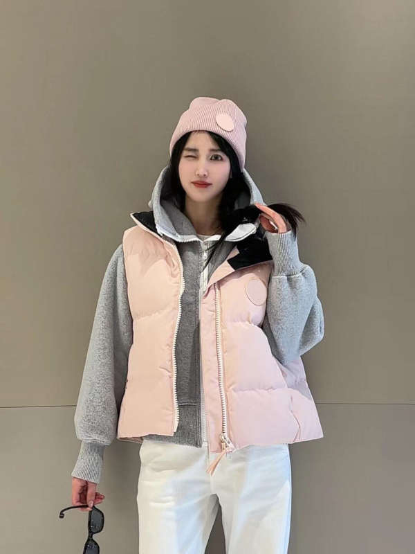 Ženska vesta s perjem, stojeći ovratnik i zatvarač, debela najlonska vanjska tkanina, punilo bijelo patka perje 201-300 g, casual stil