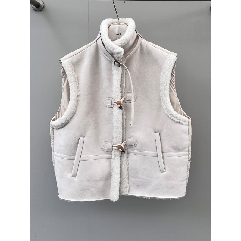 Ženska vesta s patchworkom od krzna, ovratnik rever, jednostavno kopčanje, slobodan kroj, poliester 95%+