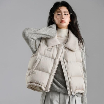 Ženska bez rukava vest s Down-Cotton punjenjem, polo ovratnik, slobodan kroj, debeli fleece podstava, poliester tkanina