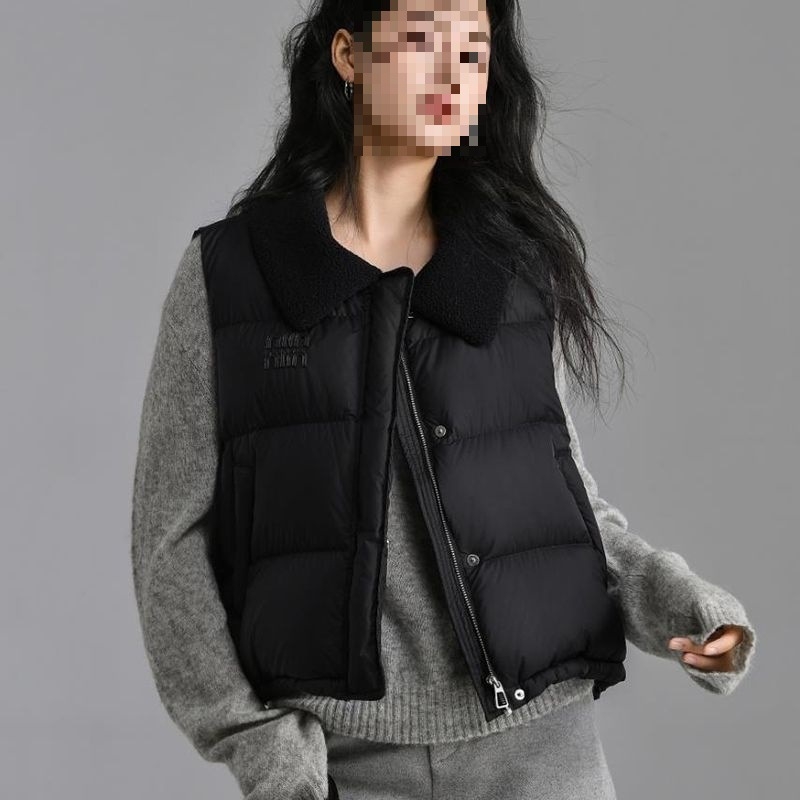 Ženska bez rukava vest s Down-Cotton punjenjem, polo ovratnik, slobodan kroj, debeli fleece podstava, poliester tkanina