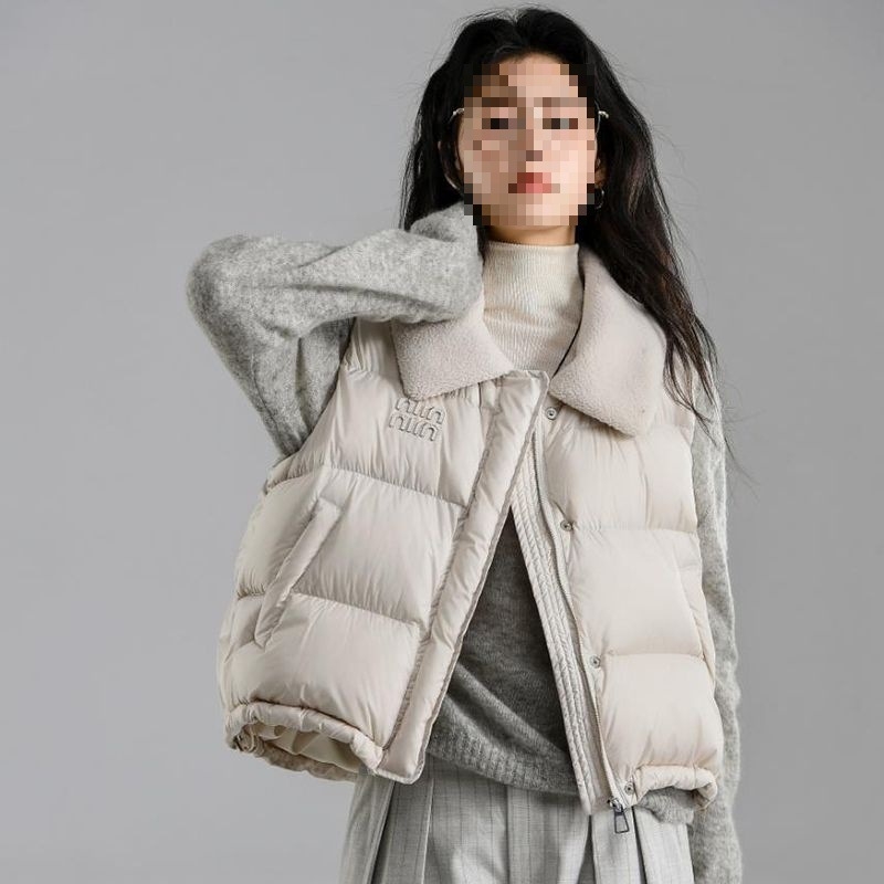 Ženska bez rukava vest s Down-Cotton punjenjem, polo ovratnik, slobodan kroj, debeli fleece podstava, poliester tkanina