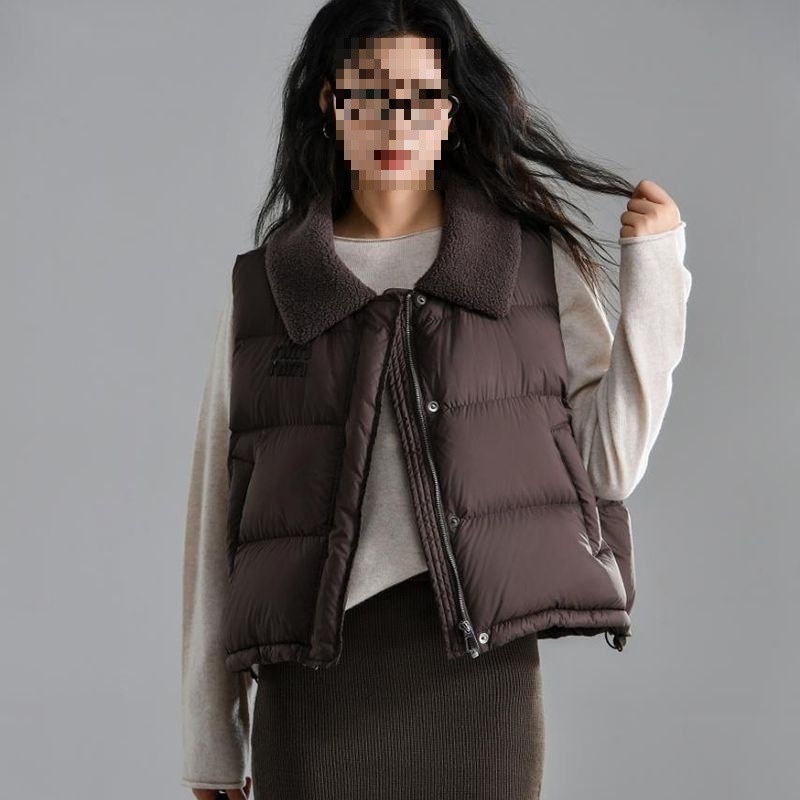 Ženska bez rukava vest s Down-Cotton punjenjem, polo ovratnik, slobodan kroj, debeli fleece podstava, poliester tkanina