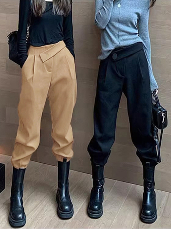 Ženske fleecirane hlače u stilu cargo-harem, visoki struk, smjesa poliestera, srednja debljina