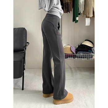 Ženske hlače od chenille s Spandexom, zvonasti kroj, flis podstava, joga stil (jesen 2024)