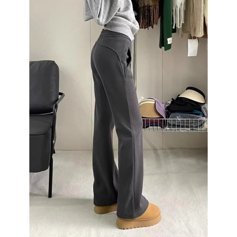 Ženske hlače od chenille s Spandexom, zvonasti kroj, flis podstava, joga stil (jesen 2024)