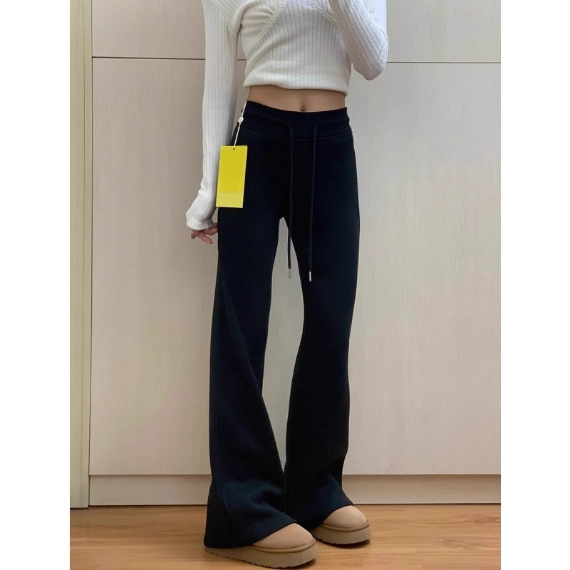 Ženske hlače od chenille s Spandexom, zvonasti kroj, flis podstava, joga stil (jesen 2024)