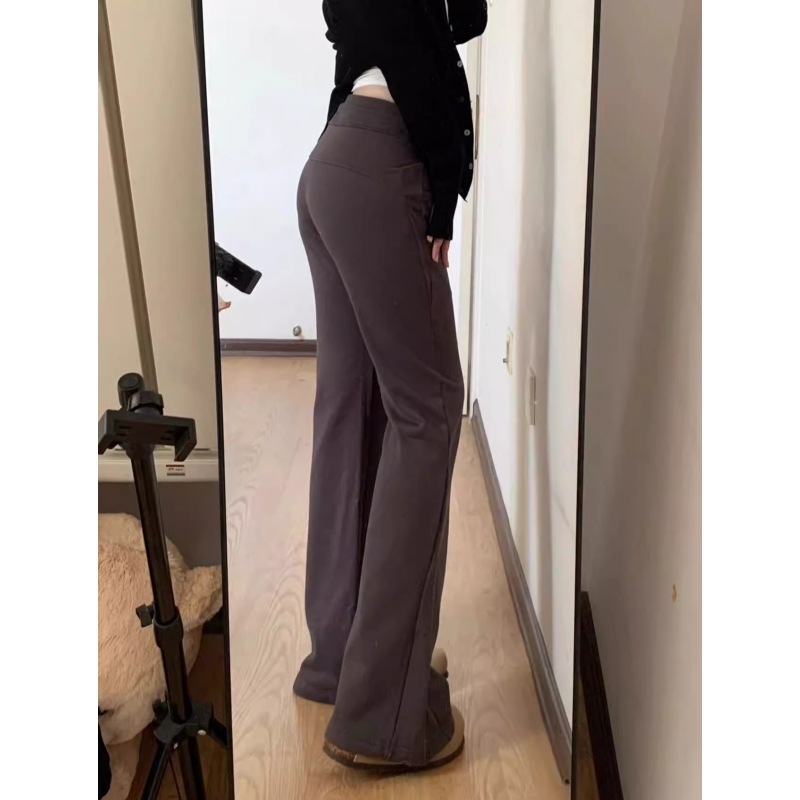 Ženske hlače od chenille s Spandexom, zvonasti kroj, flis podstava, joga stil (jesen 2024)