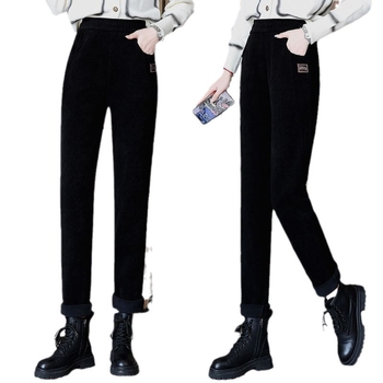 Ženske flis hlače s labavim krojem i ravnim krojem nogavica, zima 2023, elastični pojas