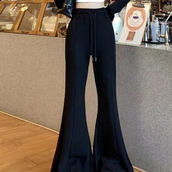 Ženske široke casual hlače, drapirani dizajn, visokim strukom, poliester, stil Royal Sister