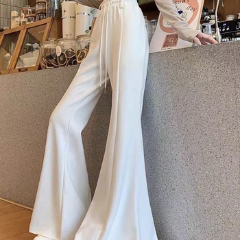 Ženske široke casual hlače, drapirani dizajn, visokim strukom, poliester, stil Royal Sister