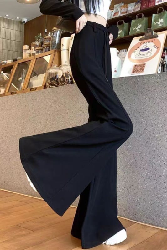 Ženske široke casual hlače, drapirani dizajn, visokim strukom, poliester, stil Royal Sister