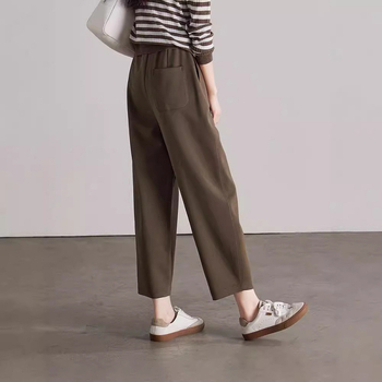 Ženske casual cropped hlače ravnog kroja – visok pojas, poliester/spandeks, mikroelastičnost
