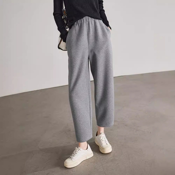 Ženske casual cropped hlače ravnog kroja – visok pojas, poliester/spandeks, mikroelastičnost