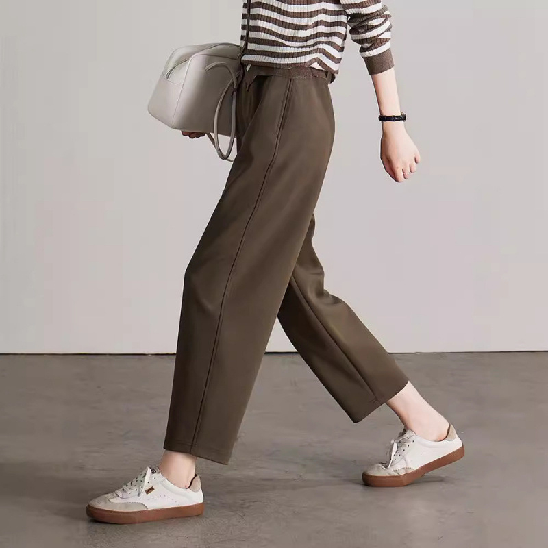 Ženske casual cropped hlače ravnog kroja – visok pojas, poliester/spandeks, mikroelastičnost