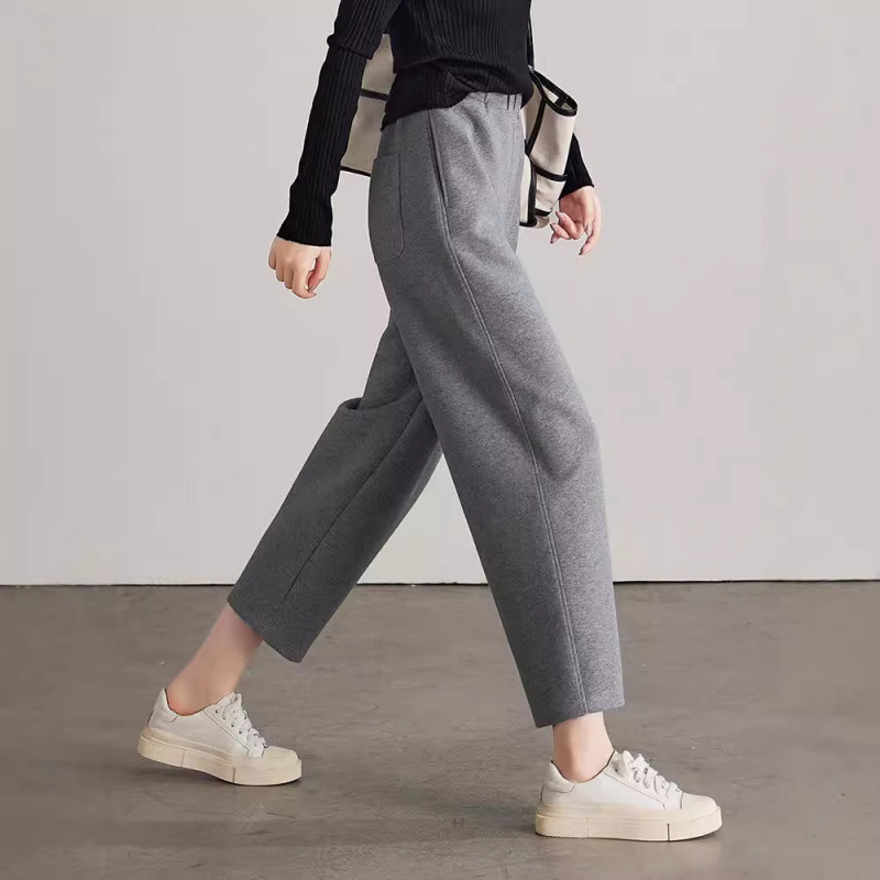 Ženske casual cropped hlače ravnog kroja – visok pojas, poliester/spandeks, mikroelastičnost