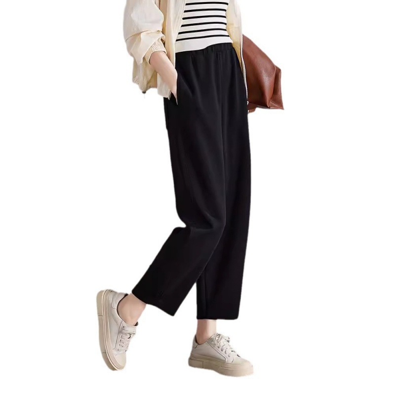 Ženske casual cropped hlače ravnog kroja – visok pojas, poliester/spandeks, mikroelastičnost