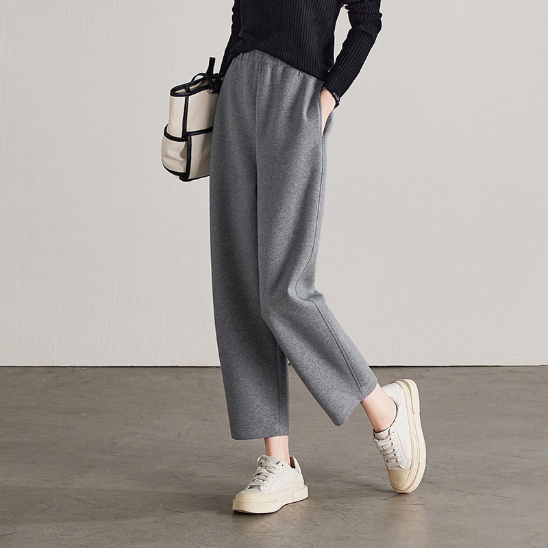Ženske casual cropped hlače ravnog kroja – visok pojas, poliester/spandeks, mikroelastičnost