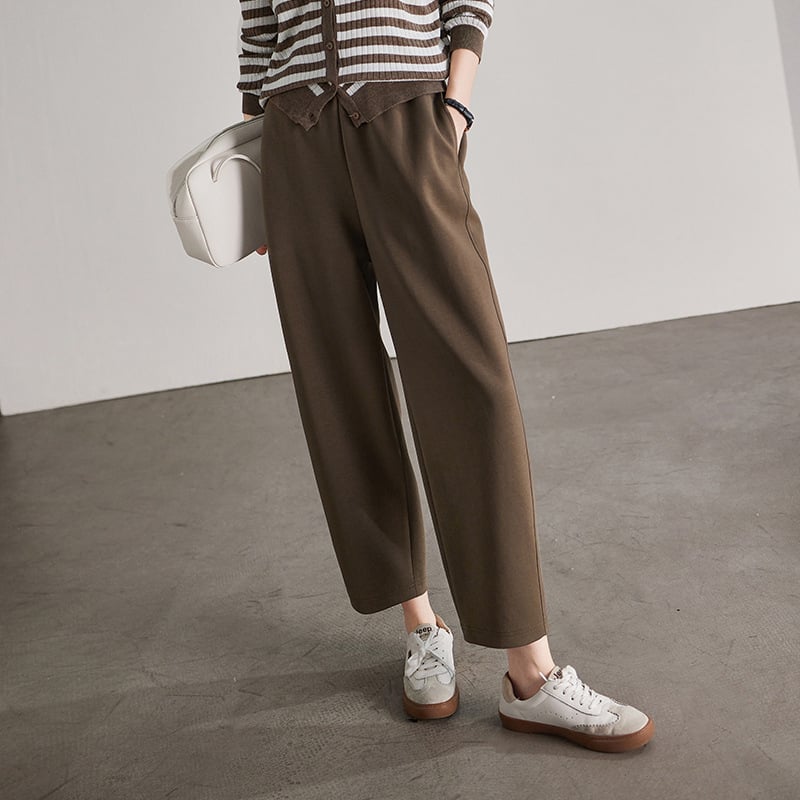 Ženske casual cropped hlače ravnog kroja – visok pojas, poliester/spandeks, mikroelastičnost