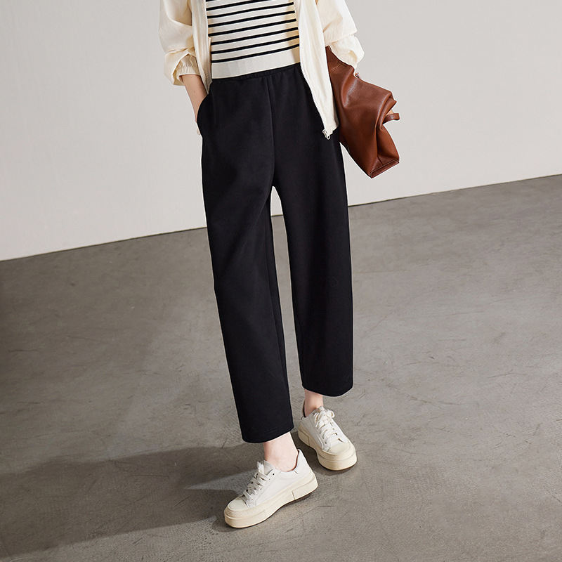 Ženske casual cropped hlače ravnog kroja – visok pojas, poliester/spandeks, mikroelastičnost