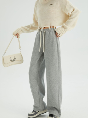 Hlače širokih nogavica od pamuka, srednji struk, ultra debeli materijal od glutinog rižinog pamuka, mikroelastični, zima 2025