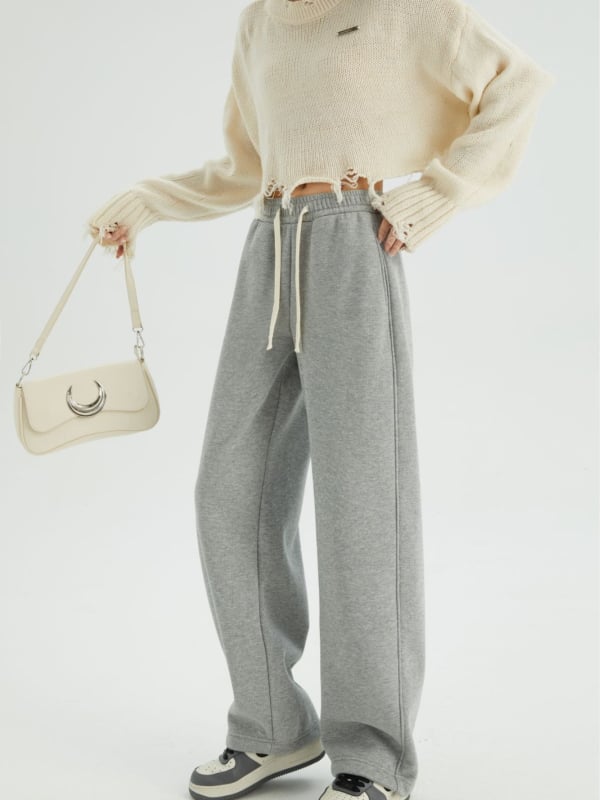 Széles lábú pamutnadrág középszintű derekkal, ultra vastag rizspamut anyag, mikroelasztikus, tél 2025