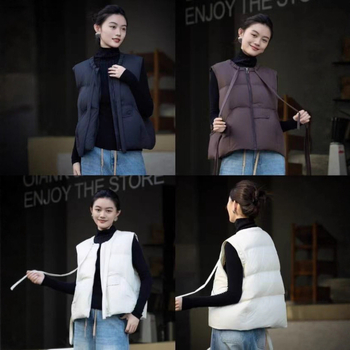 Ženska vesta s kačjim perjem, okrugli vrat, zip, slobodan kroj