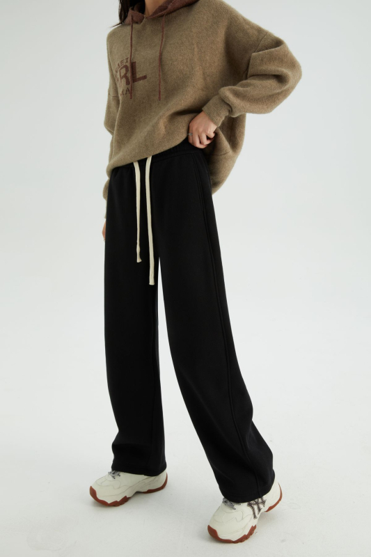 Široké bavlnené nohavice so stredným pásom, voľný strih, Glutinous Rice Cotton 70–80% s Spandex <30%, mimoriadne hrubé