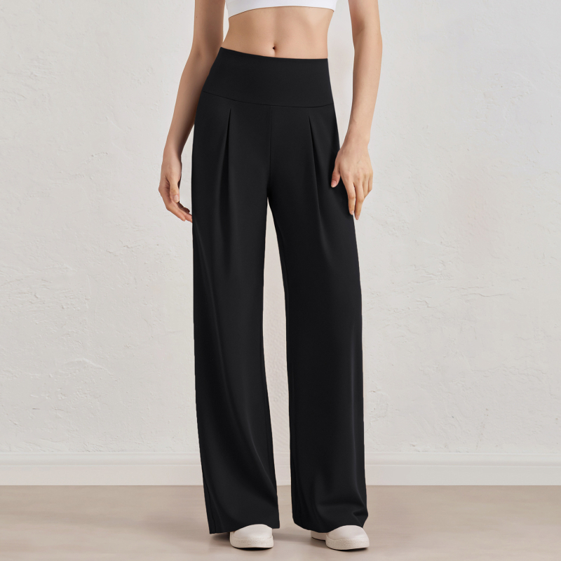 Ženske casual hlače s visokim strukom i ravnim krojem, lagani najlon-spandeks materijal, za ljeto