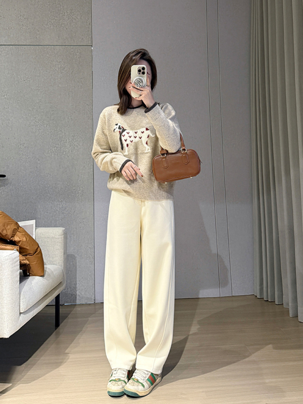 Ženske bananaste hlače, svileno-puhova mješavina, visokim pojasom, debele, zimska sezona 2024