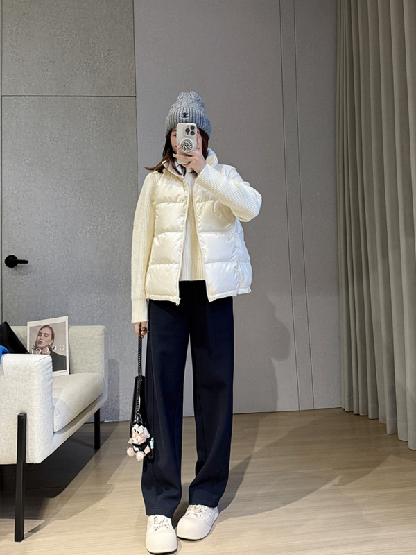 Ženske bananaste hlače, svileno-puhova mješavina, visokim pojasom, debele, zimska sezona 2024