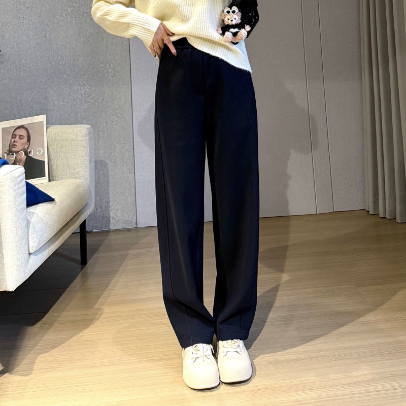 Ženske bananaste hlače, svileno-puhova mješavina, visokim pojasom, debele, zimska sezona 2024