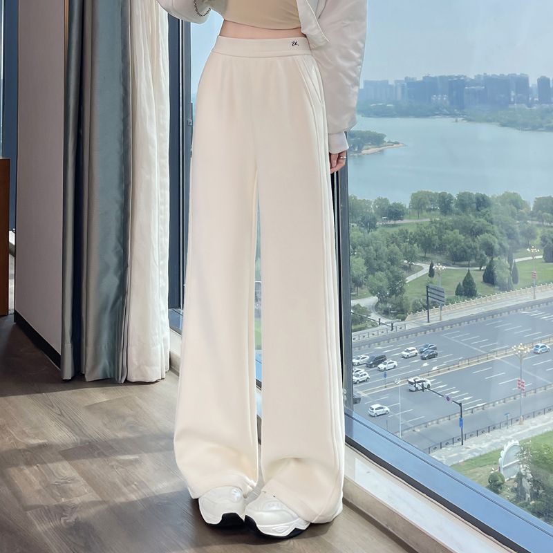 Ежедневни дамски панталони с широки крачоли, еластична талия, есен 2025, полиестер-модал смес