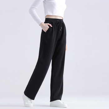 Γυναικείες φαρδιές αθλητικές παντελόνες με φλίς, υψηλή μέση, ίσια γραμμή, μακριές μέχρι το πάτωμα, βαμβάκι 95%+, Χειμώνας 2025