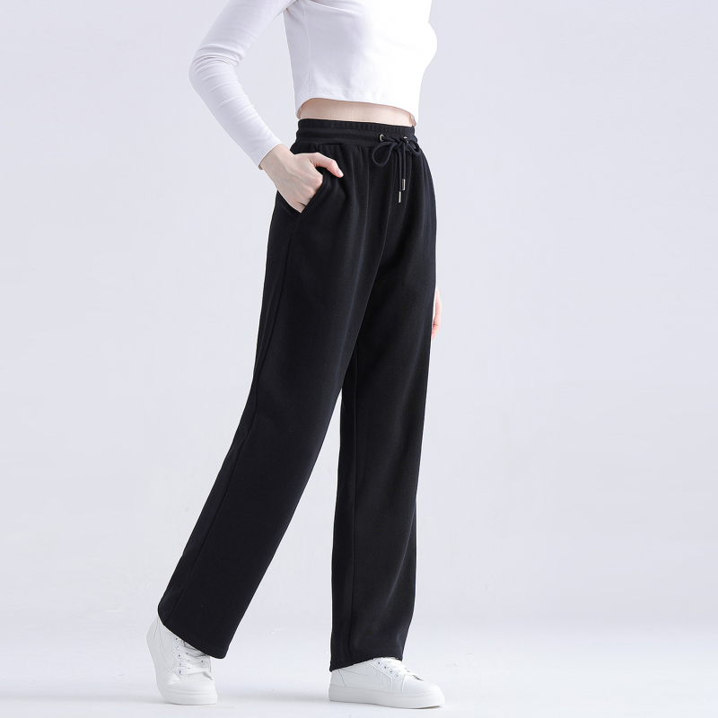 Γυναικείες φαρδιές αθλητικές παντελόνες με φλίς, υψηλή μέση, ίσια γραμμή, μακριές μέχρι το πάτωμα, βαμβάκι 95%+, Χειμώνας 2025