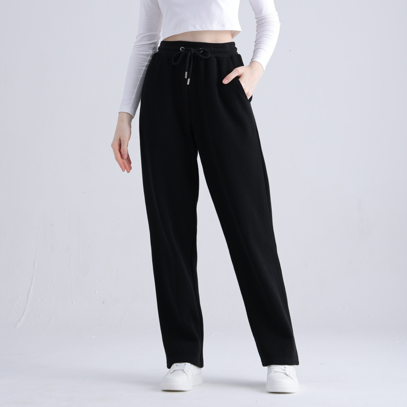 Γυναικείες φαρδιές αθλητικές παντελόνες με φλίς, υψηλή μέση, ίσια γραμμή, μακριές μέχρι το πάτωμα, βαμβάκι 95%+, Χειμώνας 2025