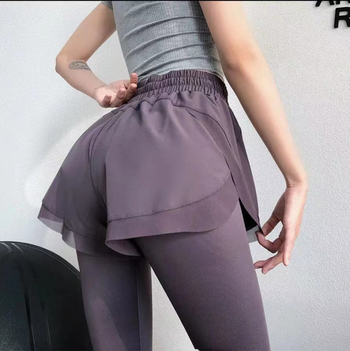 Ženske sportske hlače s lažnim dvodijelnim izgledom, visokim strukom, elastična mrežasta tkanina, brzo sušeće, culotte stil