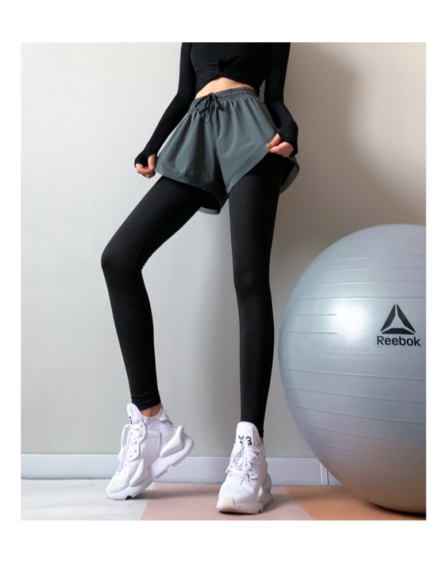 Ženske sportske hlače s lažnim dvodijelnim izgledom, visokim strukom, elastična mrežasta tkanina, brzo sušeće, culotte stil