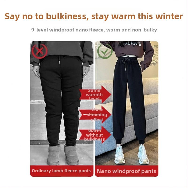 Ženske jogger hlače s fleece podstavom i vjetrootpornim materijalom, visokim strukom, manšetama na gležnjevima, puna duljina, 95% poliester