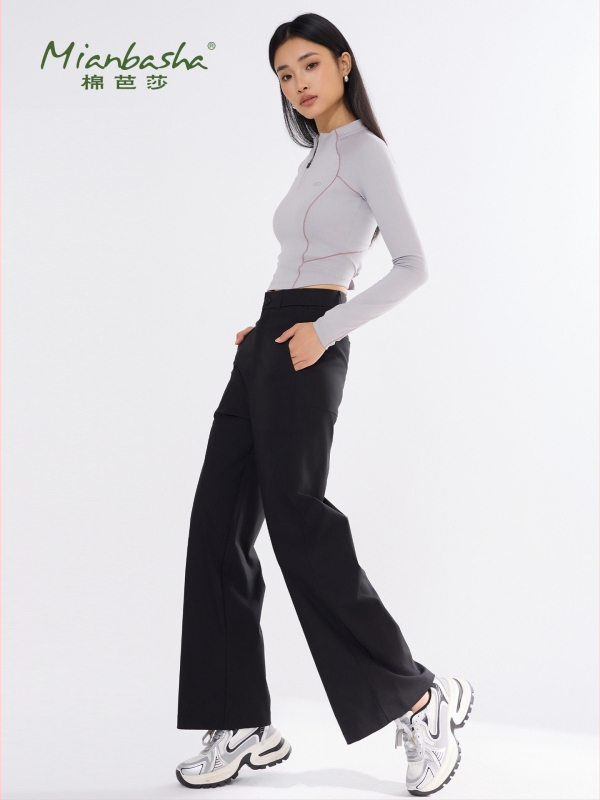 Dámske cargo nohavice s vysokým pásom, široké nohavice, 95% polyester, jemné pruženie