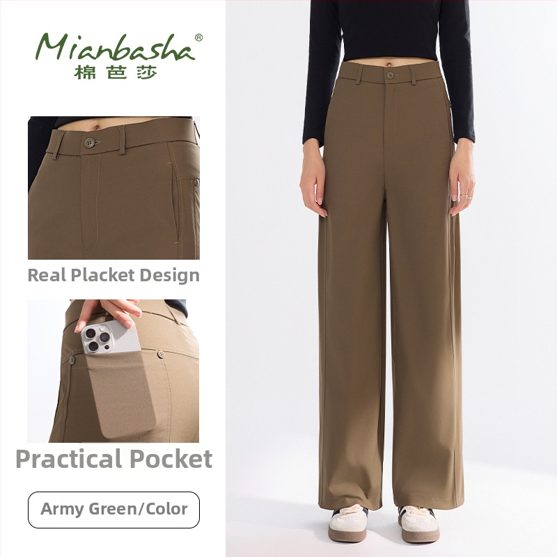 Dámske cargo nohavice s vysokým pásom, široké nohavice, 95% polyester, jemné pruženie