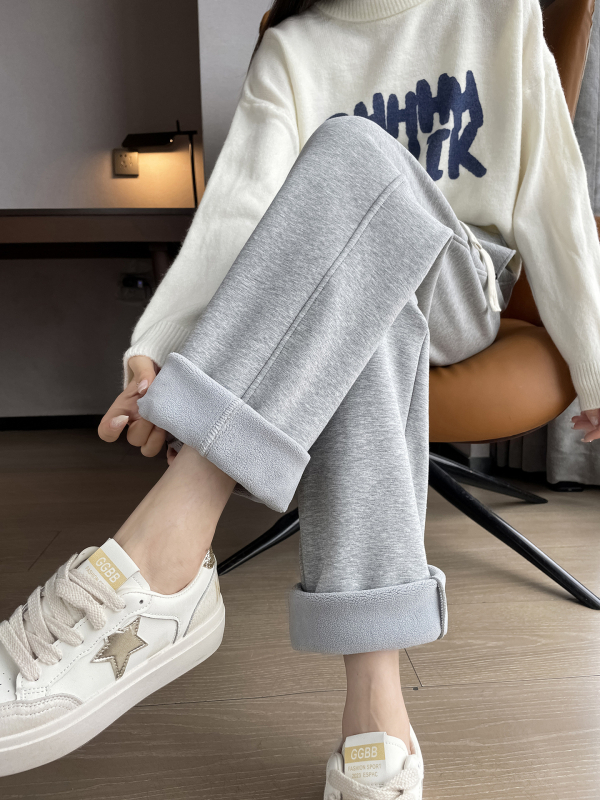 Dámske casual nohavice s rovným strihom, vysoký pás, bavlna, 70–80% bavlna, hrubý materiál