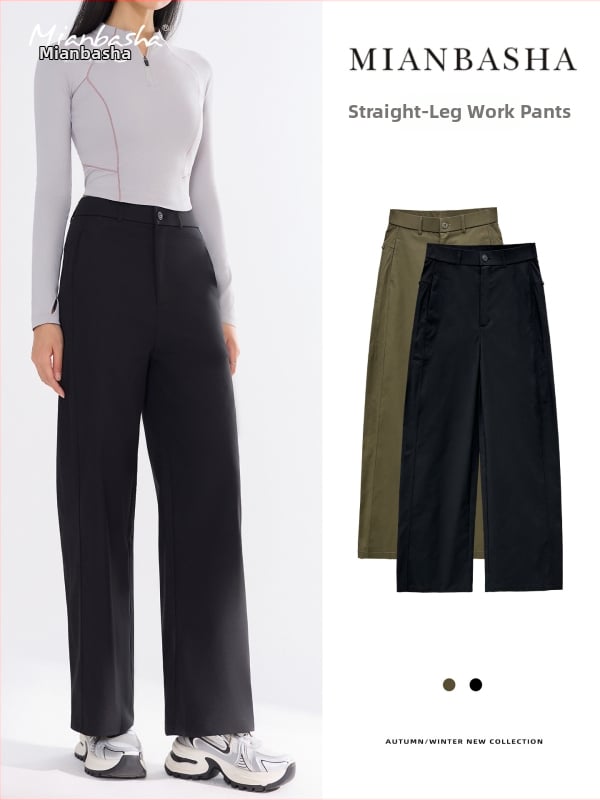 Dámske cargo nohavice s vysokým pásom a širokými nohami, 95%+ polyester, voľnočasový japonsko-kórejský štýl