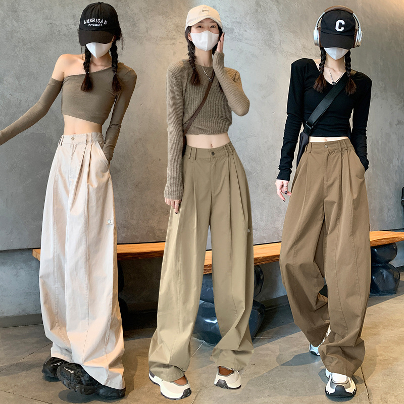 Ženské hip-hop cargo nohavice, vysoký pás, bavlna 70–80% obsah, panelový patchwork dizajn, mestský street štýl