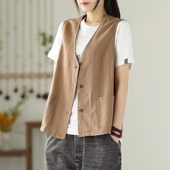 Vesta - Regular Zen stil, halter ovratnik, proljeće 2025, glavna tkanina 90-95% pamuk