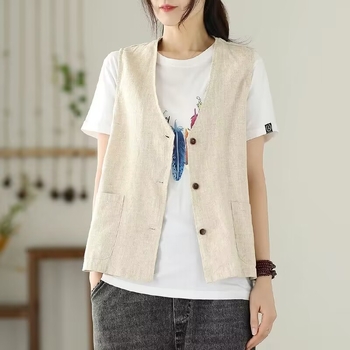Vesta - Regular Zen stil, halter ovratnik, proljeće 2025, glavna tkanina 90-95% pamuk
