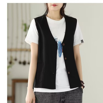 Vesta - Regular Zen stil, halter ovratnik, proljeće 2025, glavna tkanina 90-95% pamuk