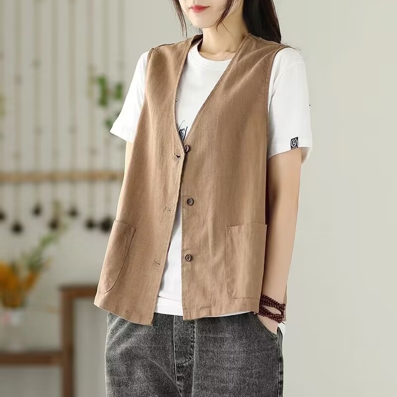 Vesta - Regular Zen stil, halter ovratnik, proljeće 2025, glavna tkanina 90-95% pamuk